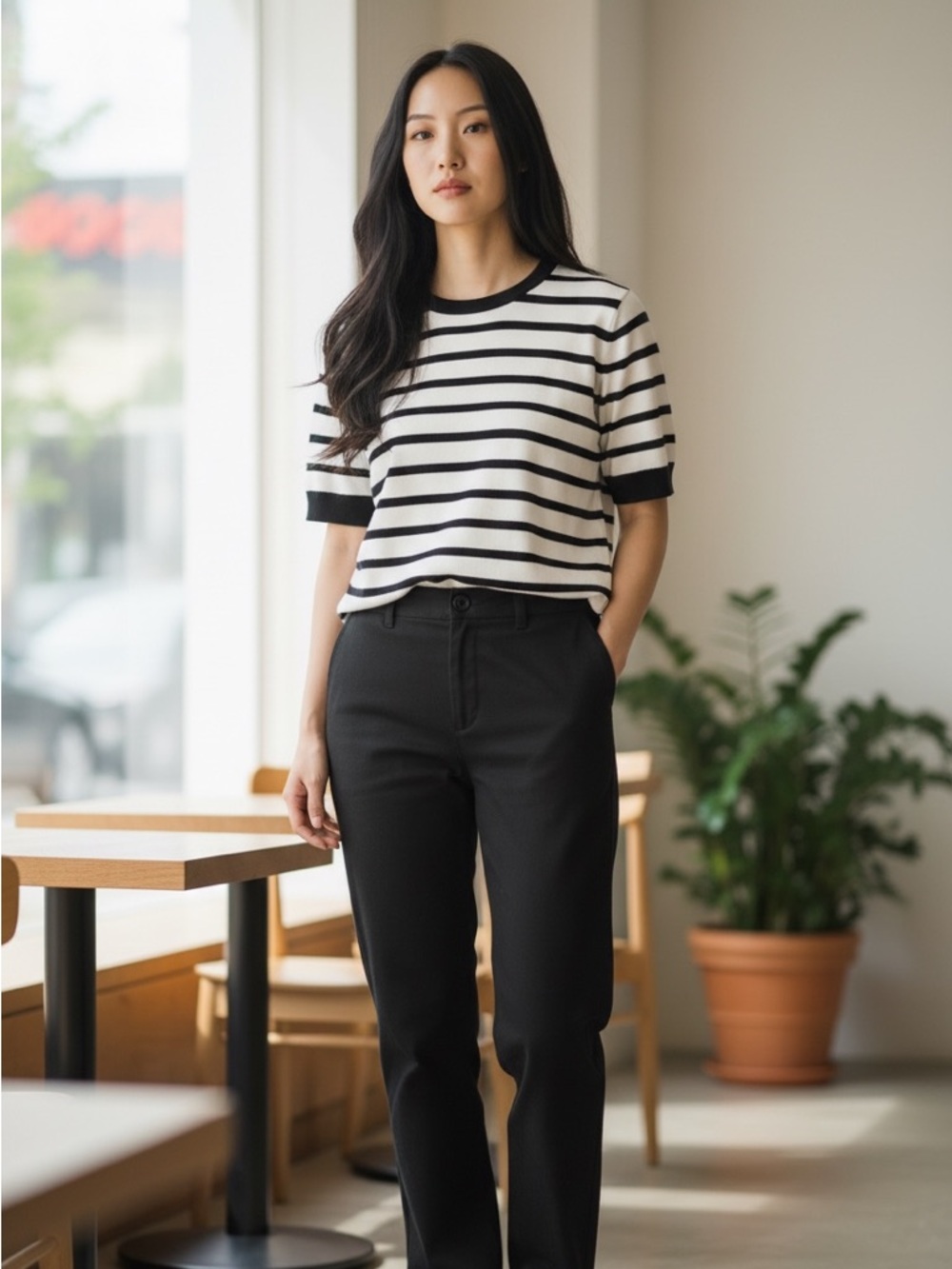 Zara Knit Monochrome Striped Knit Top